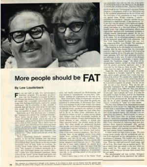 image of Lew Louderback's article for the Saturday Evening Post that started the fat acceptance movement