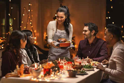 Friends and family gathering for holiday dinner